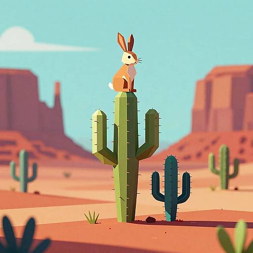 Low Poly Desert Hare Scene