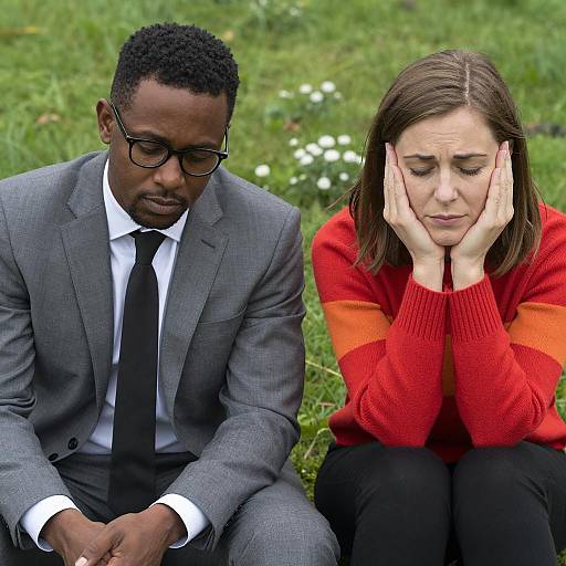 Diverse Duo in a Grassy Setting