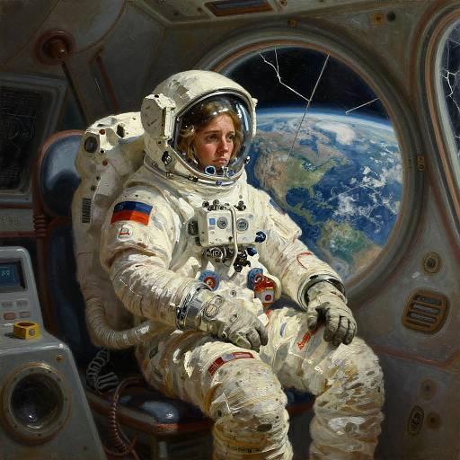 Mourning Astronaut in Ruined Space Station