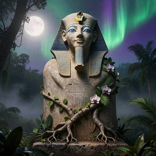 Bioluminescent Imhotep Statue in Jungle