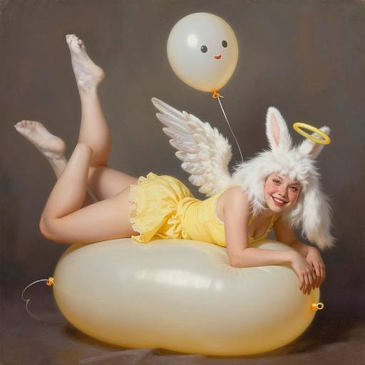 Seductive Bunny Angel on Balloon