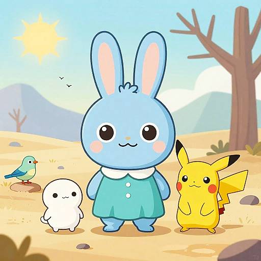 Chibi Blue Rabbit in Desert Scene