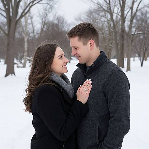 Engaged Couple in Snowy Michigan Landscape