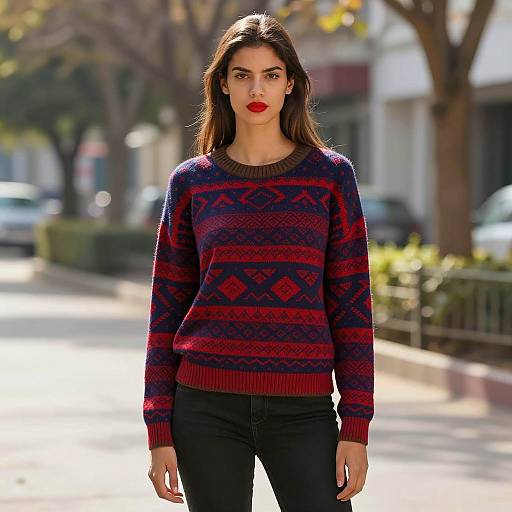Stylish Young Woman in Knitted Sweater