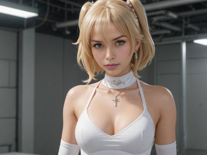 Elegant Blonde Anime Princess in White Leotard