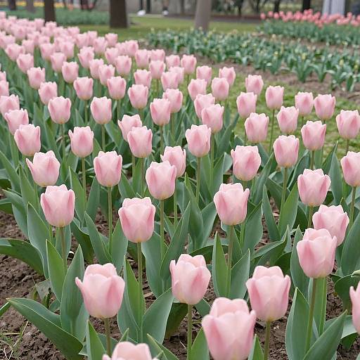 Soft Pink Tulip Field in Sunlight