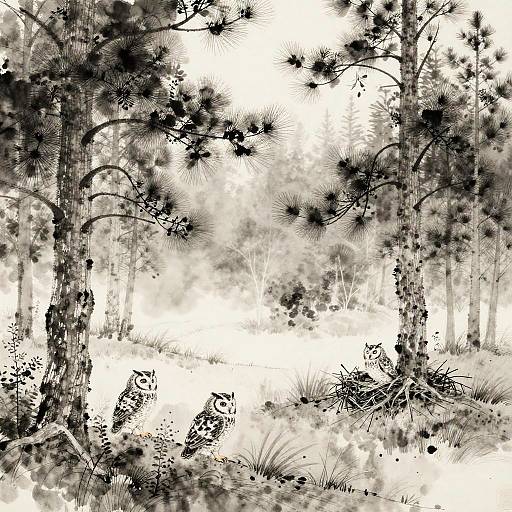 Misty Foothills with Nesting Owls