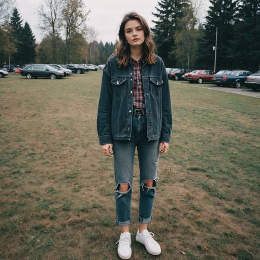 Young Woman in 90s Grunge Outfit Outdoors