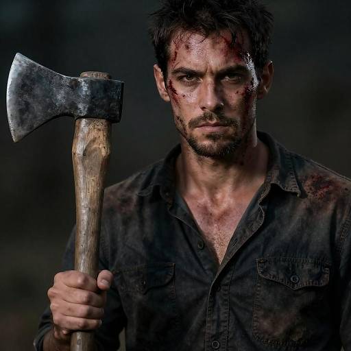 Determined Man with Bloodied Axe