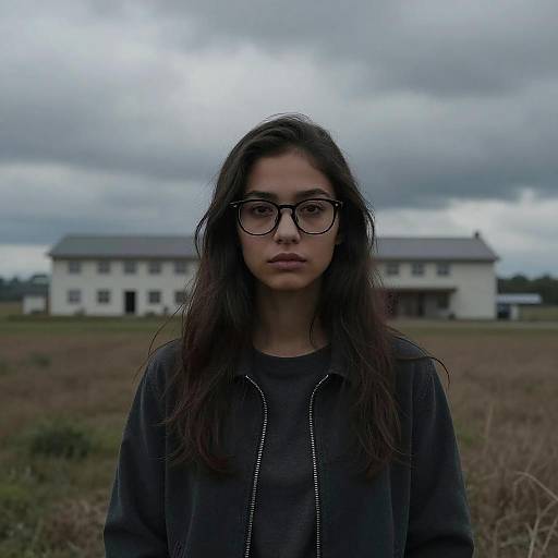 Dark-Skinned Girl with Glasses in Field