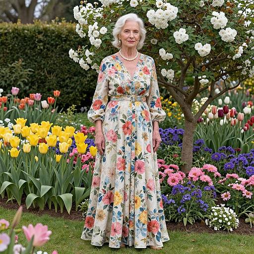 Elegant Elderly Woman in Blooming Garden
