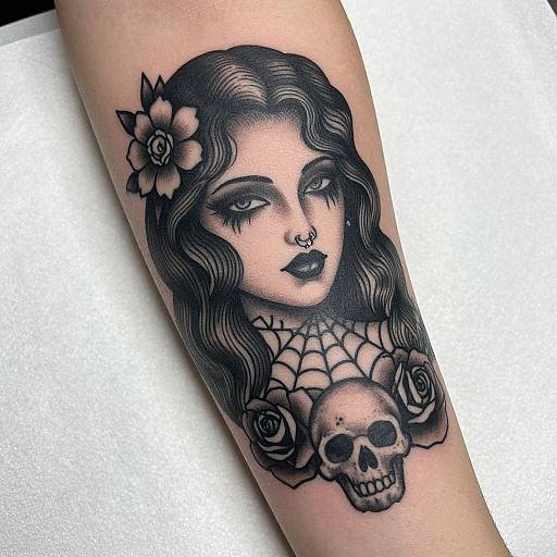 Gothic Woman Tattoo Close-Up