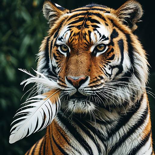 Tiger Holding Feather