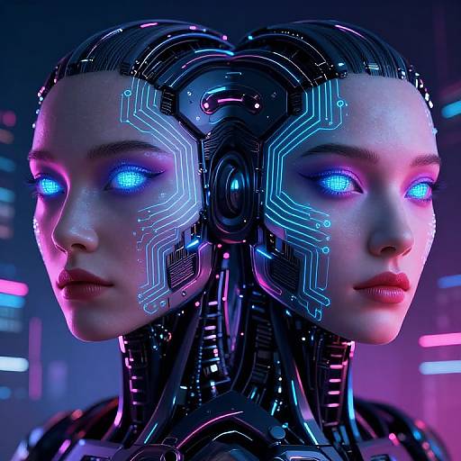 Futuristic Robotic Faces with Neon Glow