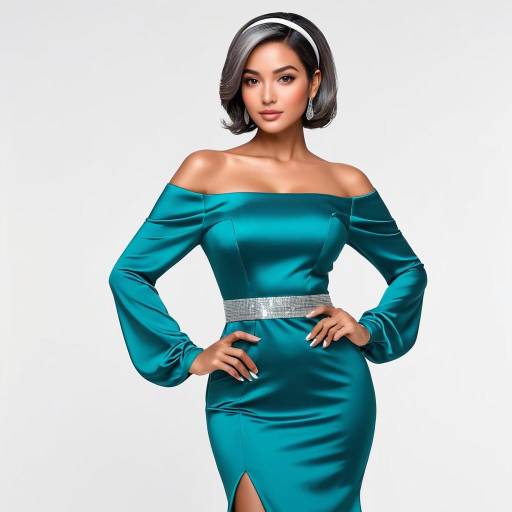 Confident Middle-Aged Woman in Teal Dress