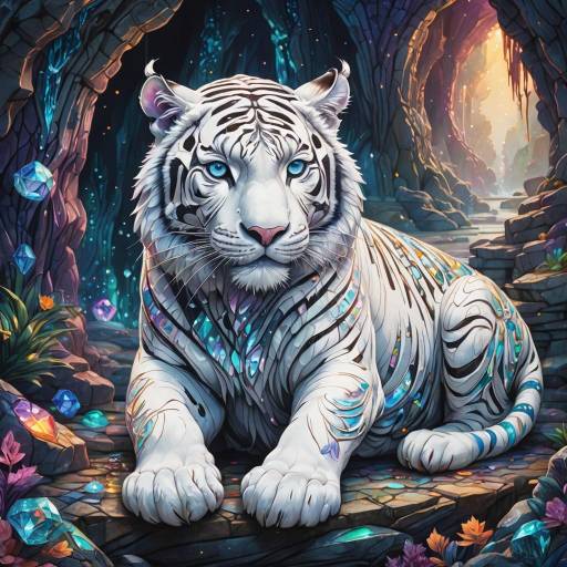 Gemstone-Encrusted Playful White Tiger Gemstone-Encrusted Playful White Tiger