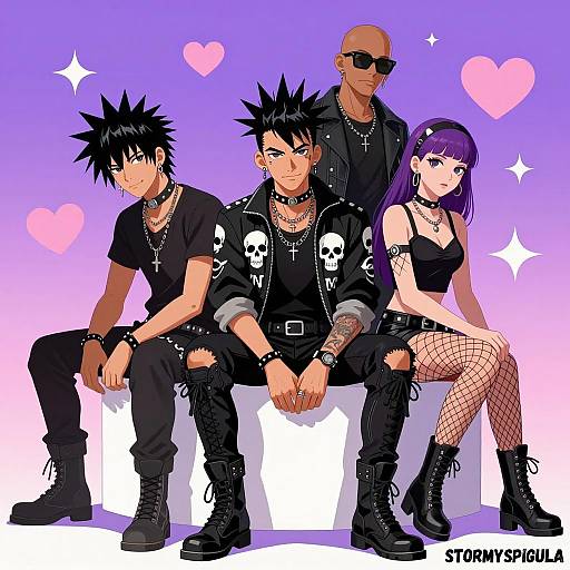 Punk Style Digital Illustration of Four People