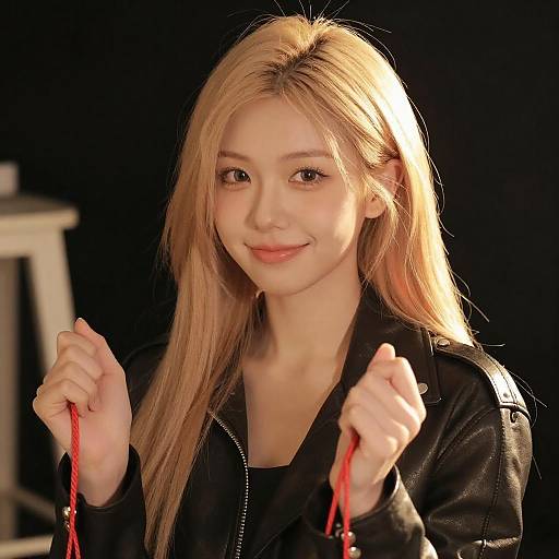 Young Woman with Blonde Hair and Leather Jacket