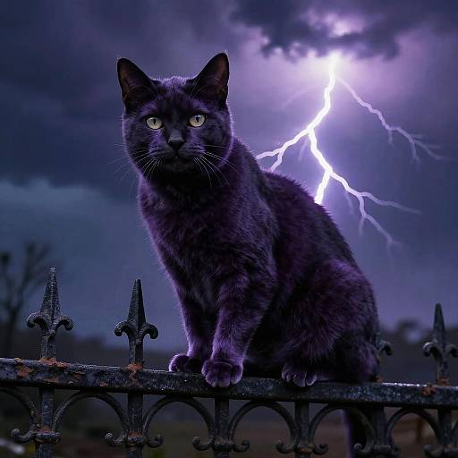 Gothic Purple Cat on Fence
