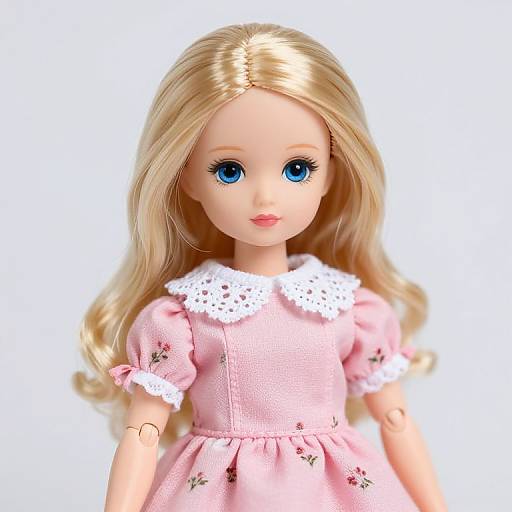 Blonde Doll in Pink Floral Dress