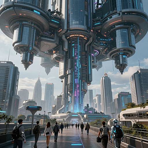 Futuristic Mega City with Floating Structures
