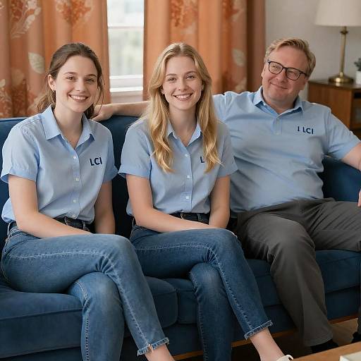 Casual Gathering on Dark Blue Couch