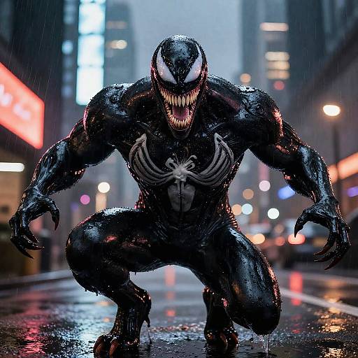 Venom in Dynamic Urban Night Action