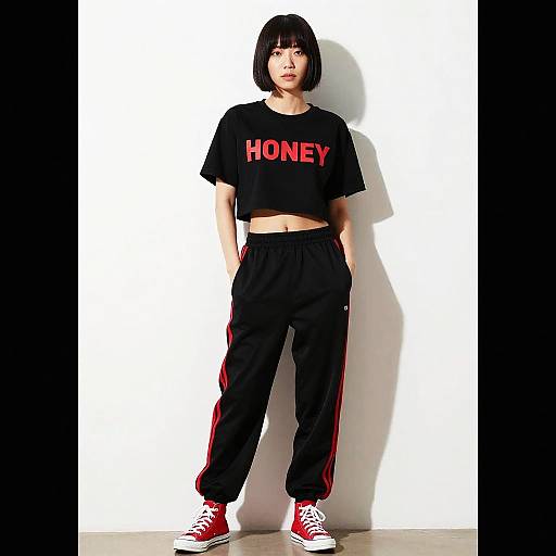 Photograph of an Asian woman with a black bob haircut, wearing a black 