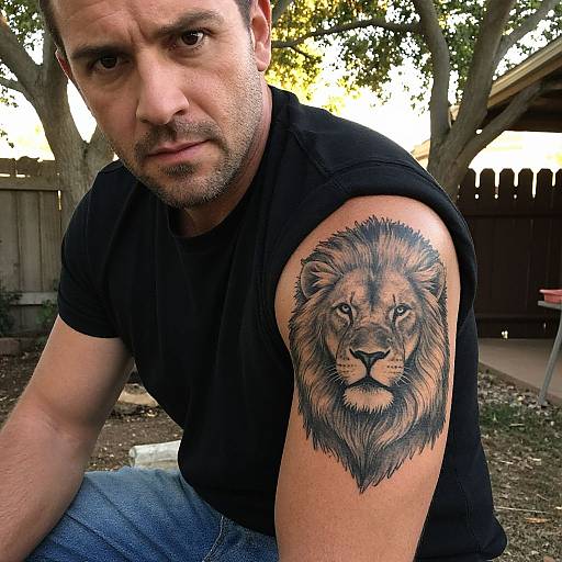 Realistic Rugged Man with Glowing Lion Tattoo
