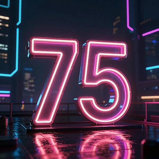 Neon Number 75 in Futuristic Cityscape