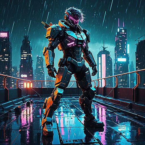 Cyberpunk Male Mech Pilot on Rooftop