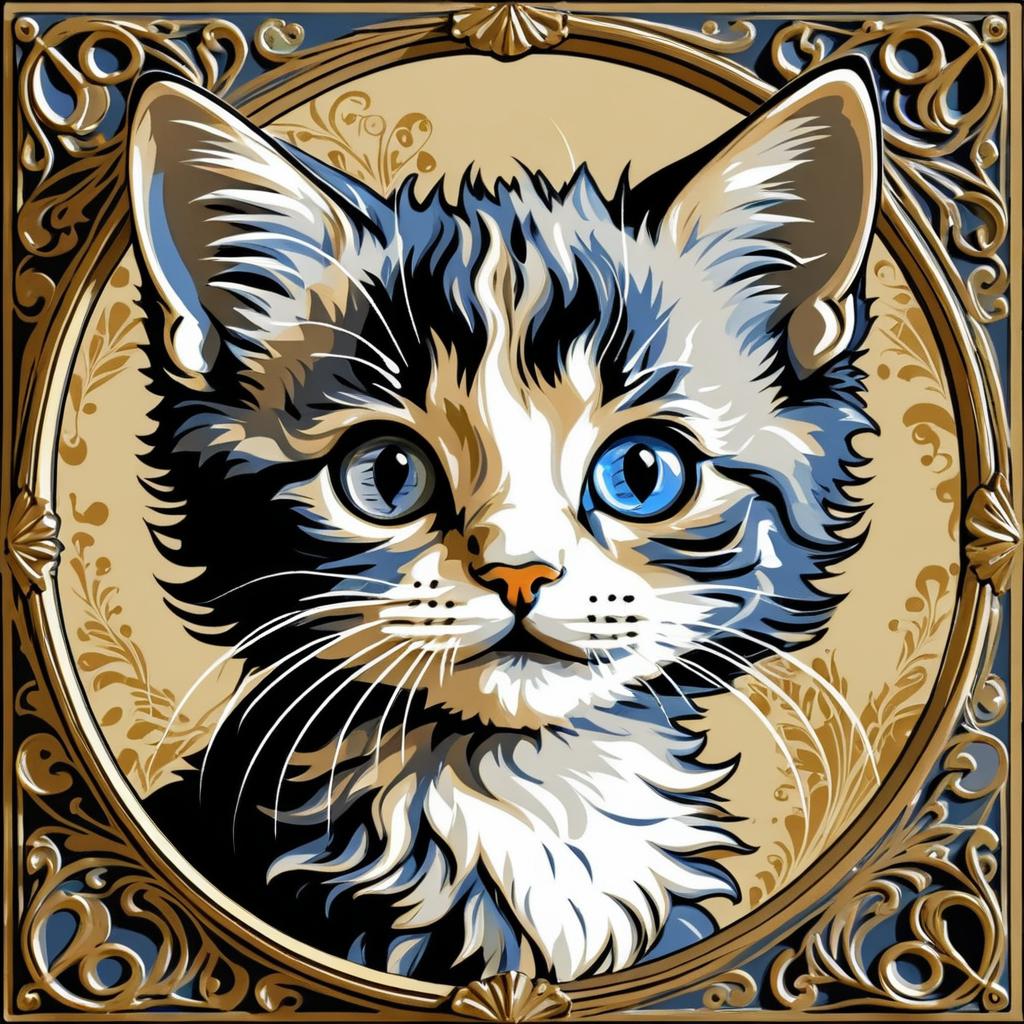 Whimsical Kitten Portrait in Moreau Style