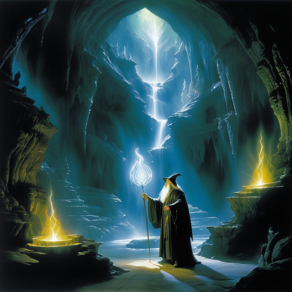 Mystic Wizard Casting Spell in Cave