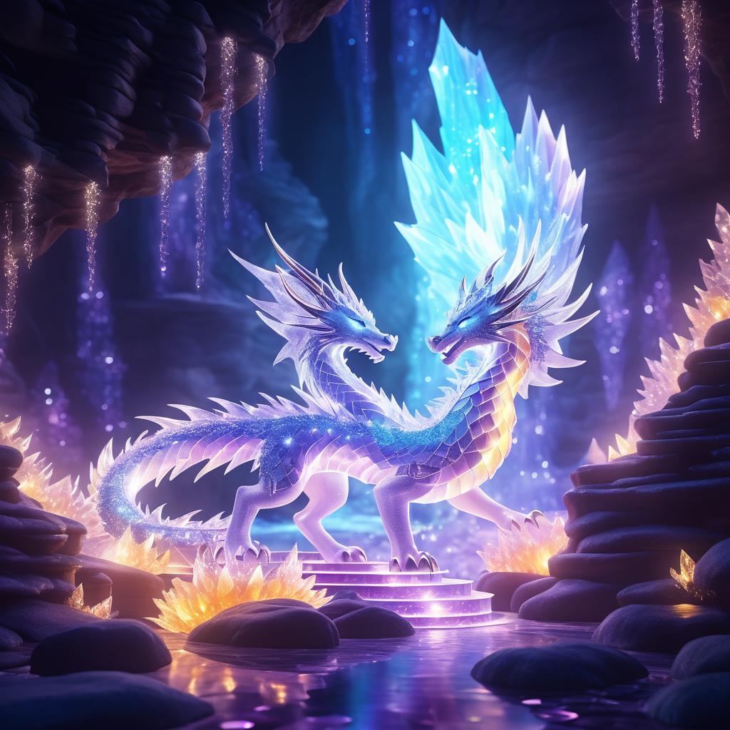 Graceful Crystal Dragon in Enchanted Cave