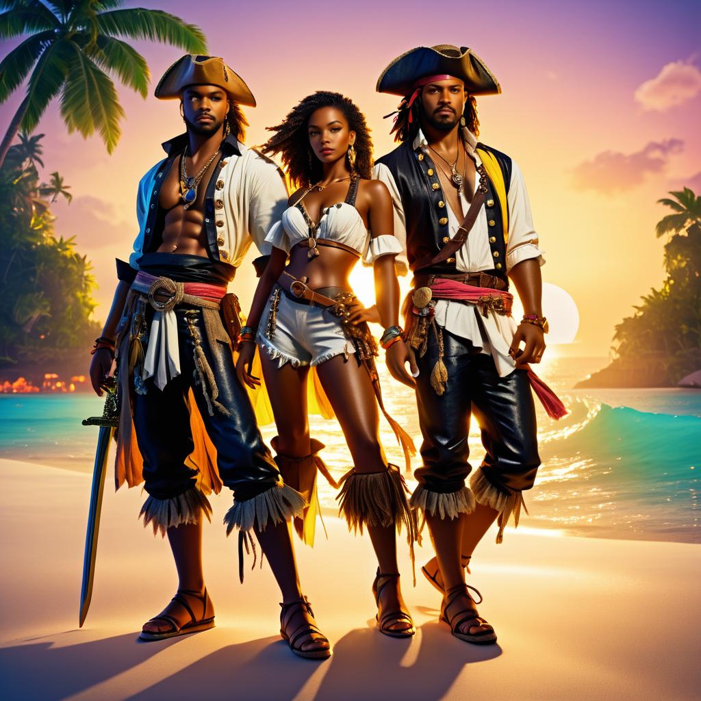 Adventurous Pirates on a Tropical Beach