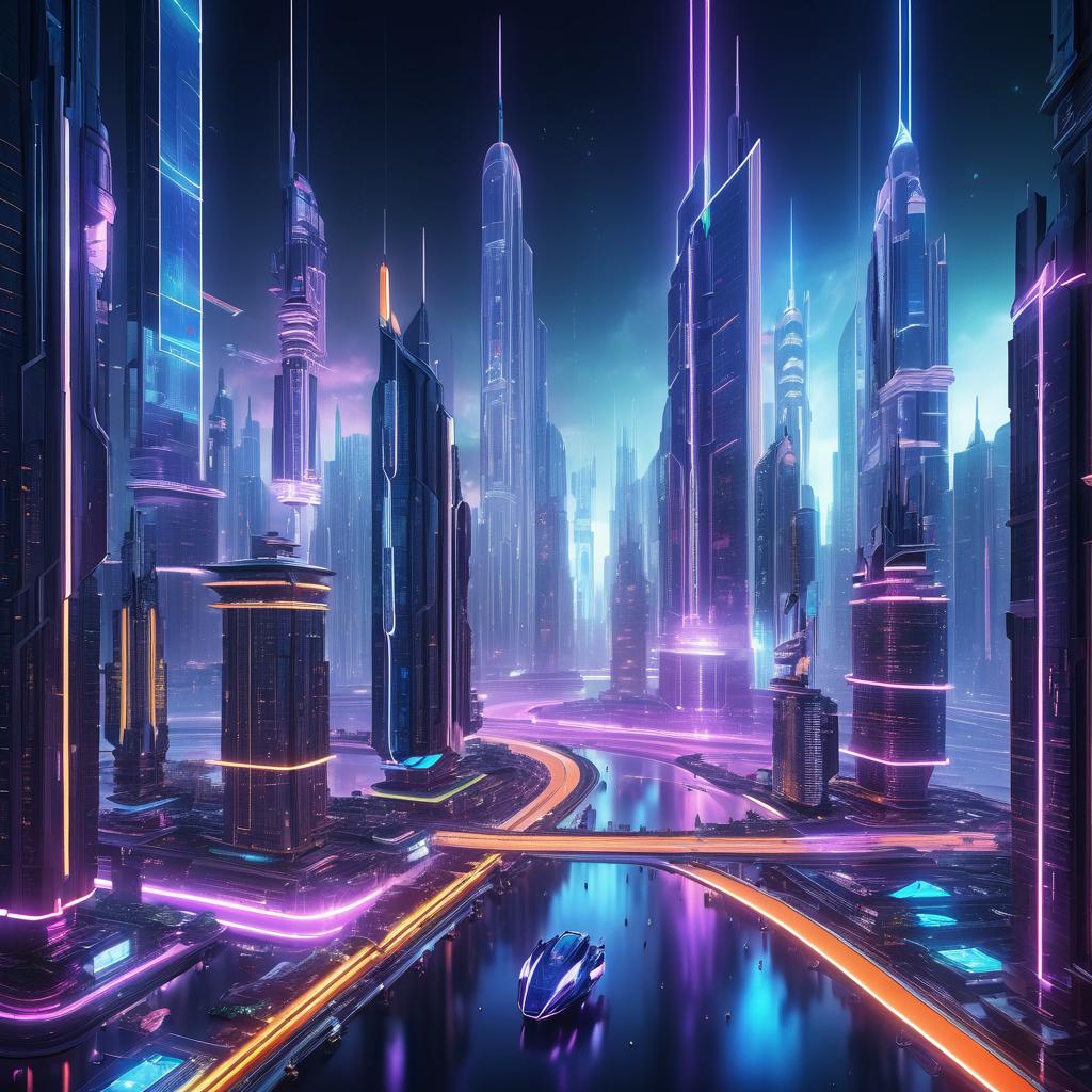 Futuristic Metropolis with Neon Skyscrapers