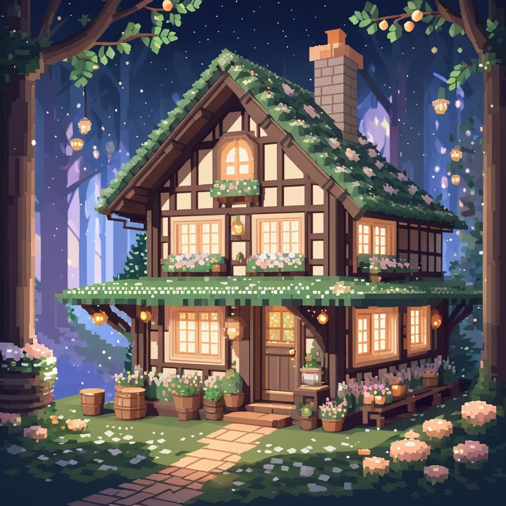 Charming Raccoon in Fairy Cottage Scene