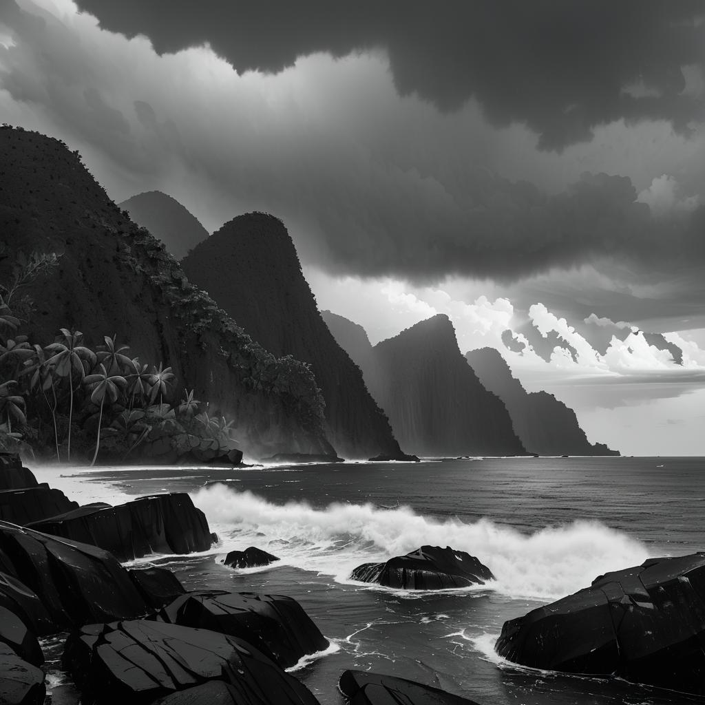 Dramatic Black-and-White Tropical Archipelago