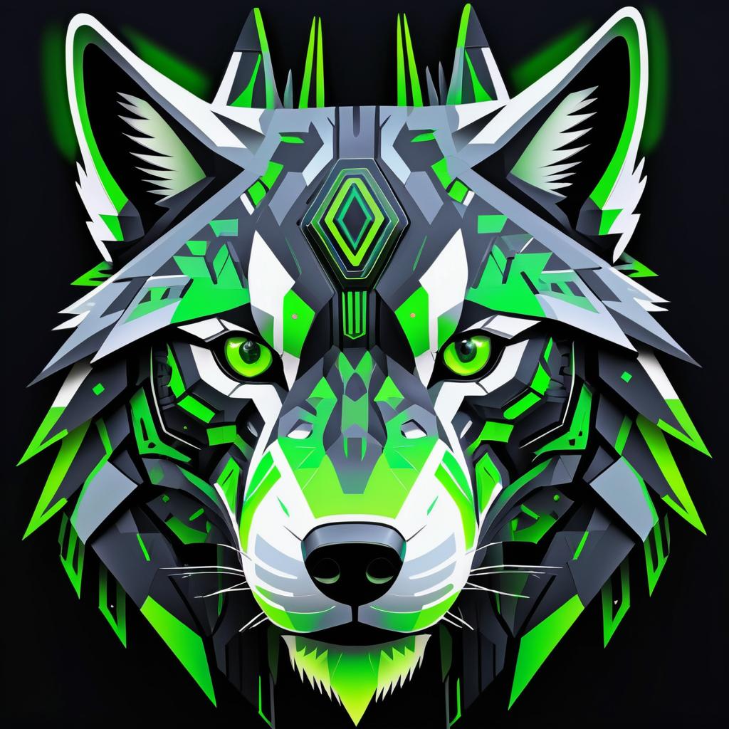 Futuristic Robotic Wolf in Neon Colors