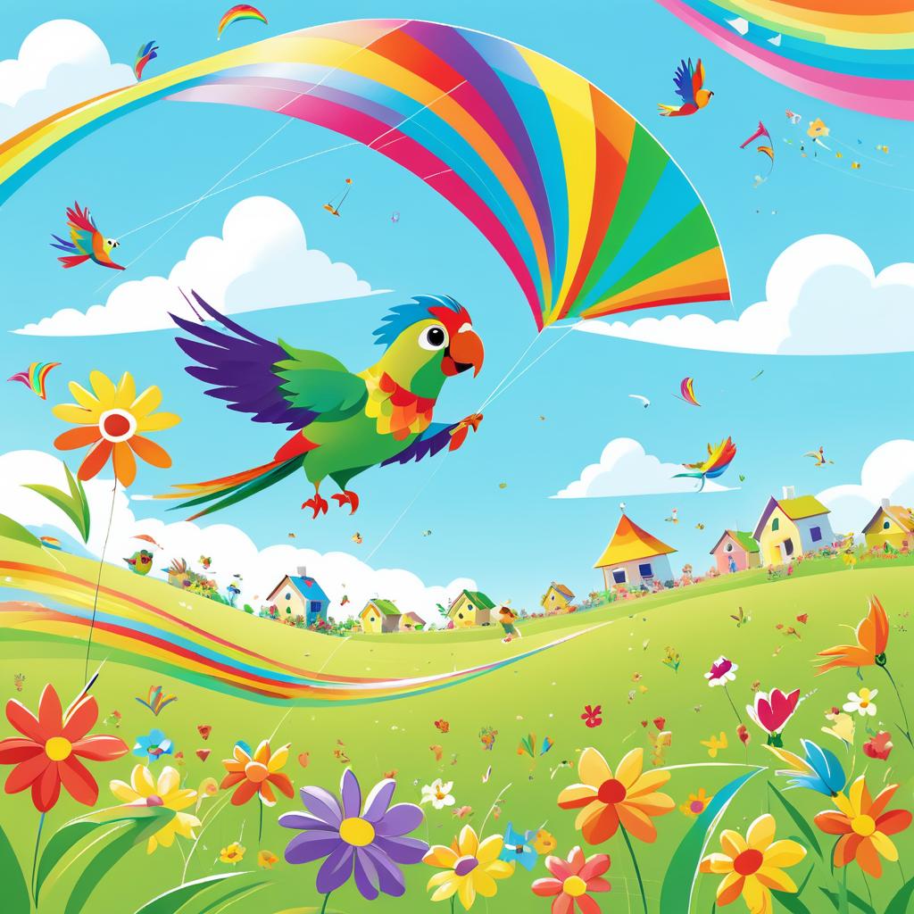 Joyful Parrot and Kite in a Field