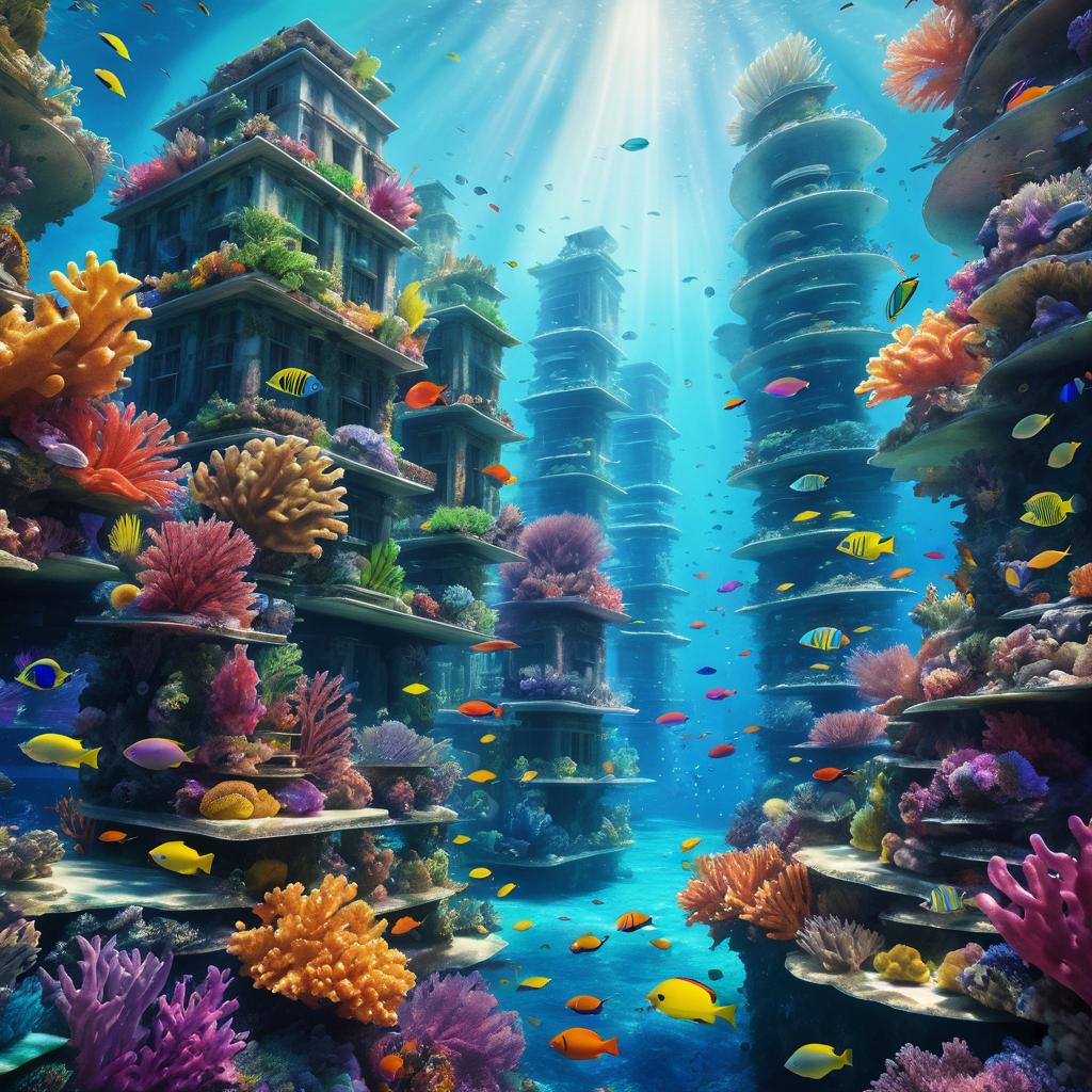 Hyperrealistic Underwater Cityscape Drawing