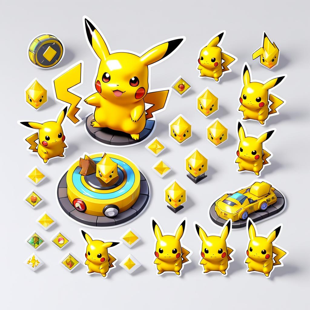 Detailed Isometric Pikachu Resin Sticker Design