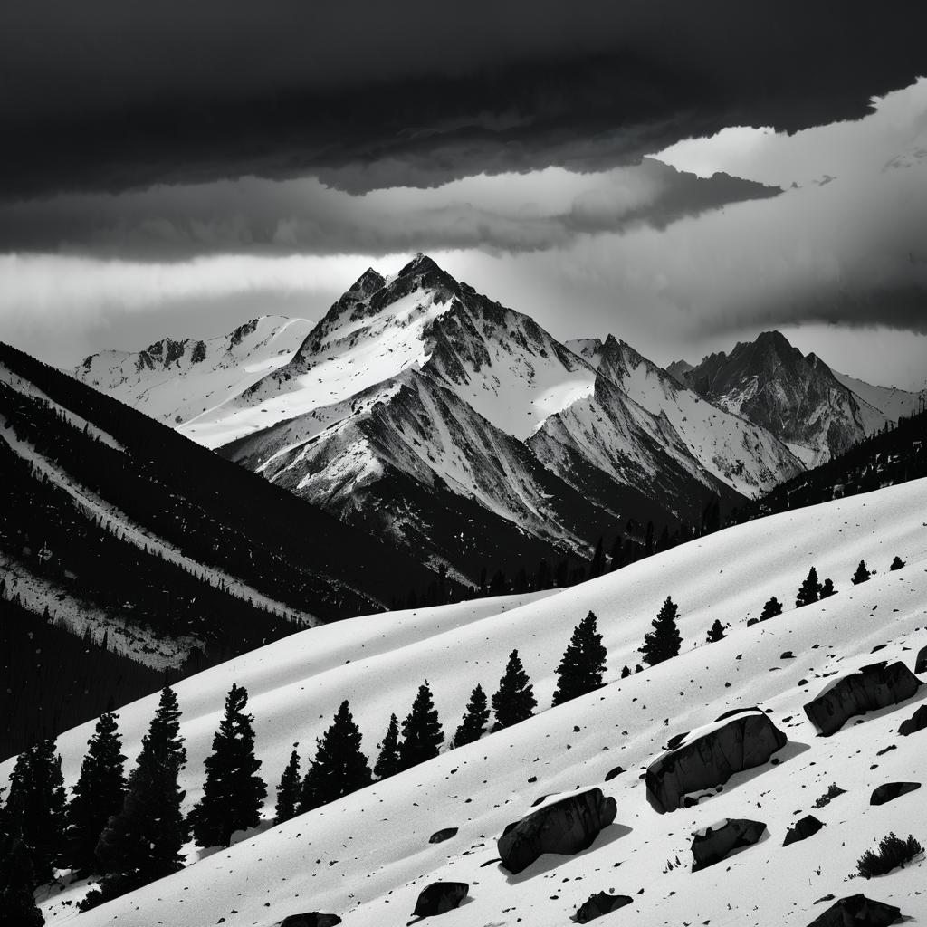 Dramatic Black-and-White Mountain Landscape