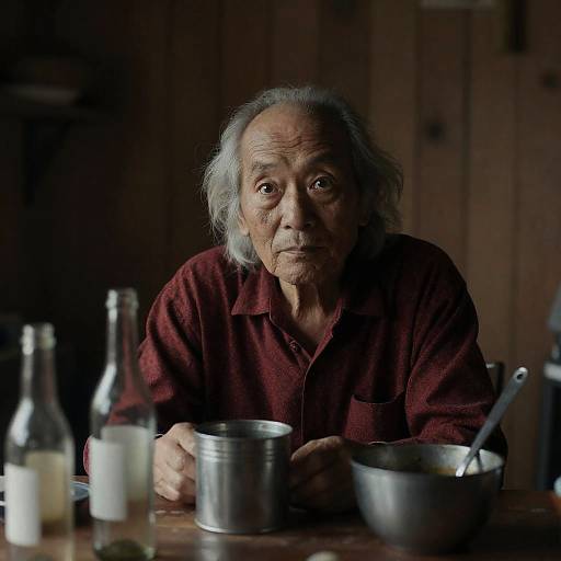 Eccentric Elder in a Dimly Lit Room