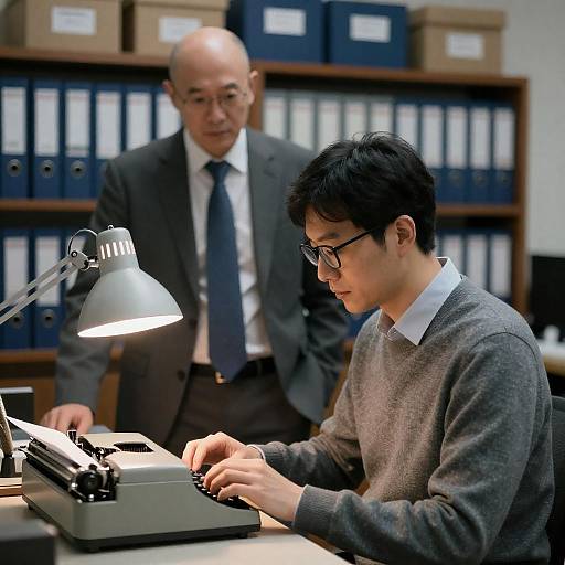 Focused Typewriter in Office Scene