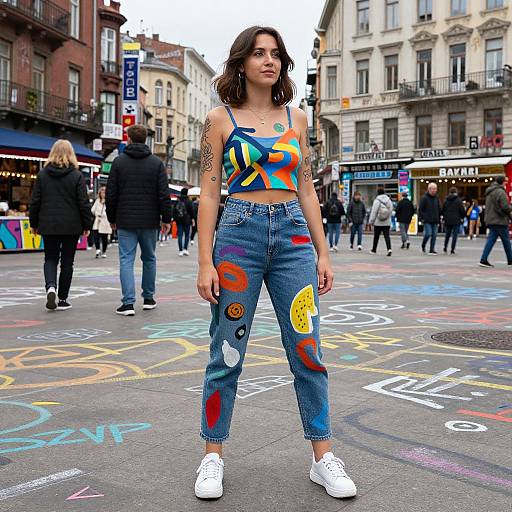 Vivid Street Art Portrait in Urban Square