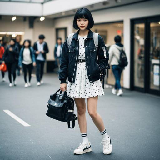 Young Woman in Polka Dot Dress and Denim Jacket