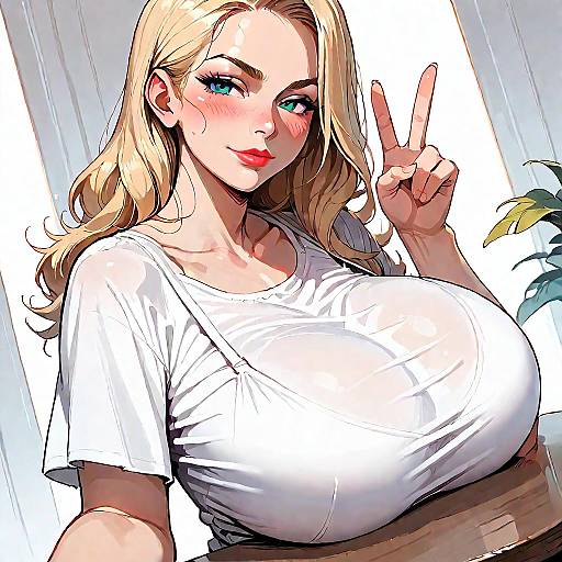 Anime Girl Close-Up with Peace Sign