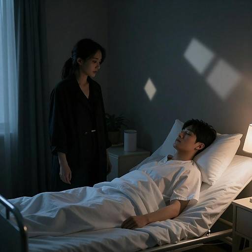 Woman Standing Beside Man in Hospital Bed