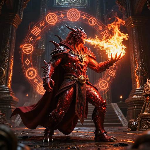 Red Dragonborn Mage Casting Fire Spell